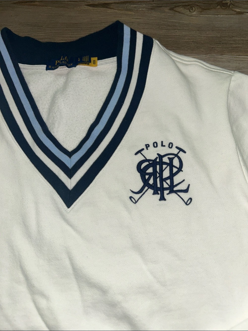 Polo by Ralph Lauren White V-Neck Pullover with Navy & Light Blue Trim - Picture 3 of 11